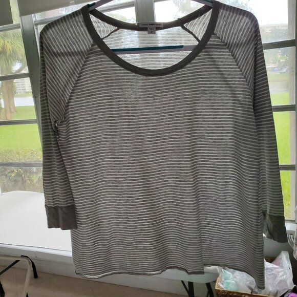 James Perse Striped 3/4 Sleeve Top Gray + White stripes Ragland Cut Size 2 (M) - Picture 6 of 16